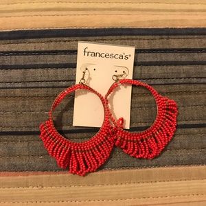 Francesca's Bright Pink Beaded Hoop Earrings